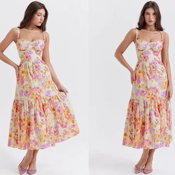 HOUSE OF CB 'Elia' Ivory Floral Midi Sundress NWOT - Picture 4 of 14